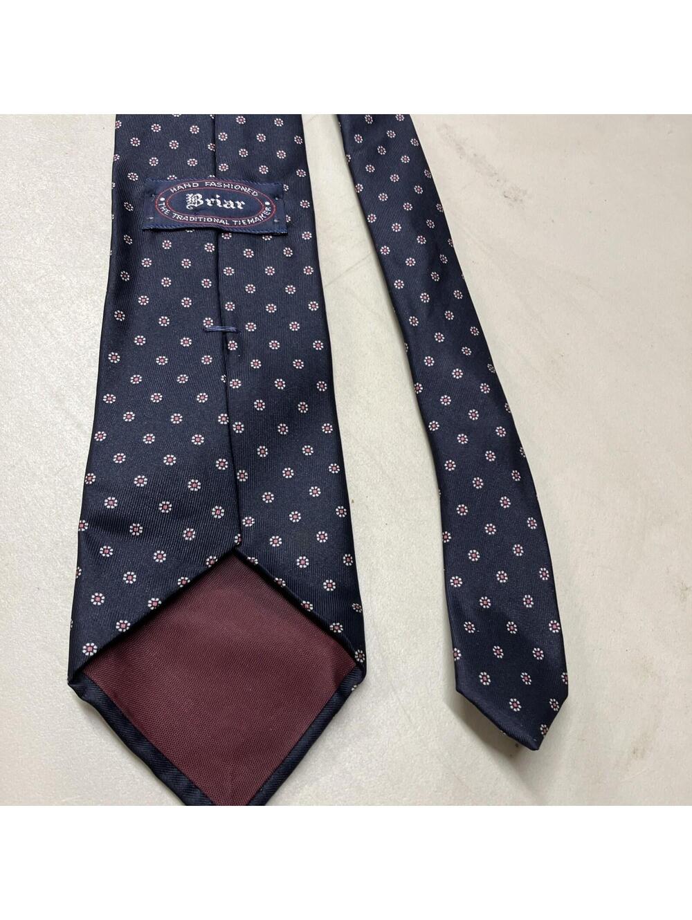 Vintage Briar Silk Necktie Paisley Geometric Woven In England  3”X 56” Navy Blue